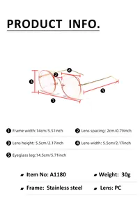 Guide des tailles pour lunettes de soleil à monture en métal avec dimensions détaillées