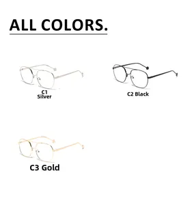 Three-color metal double-bridge glasses frames in silver, black, and gold finishes
