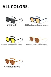 Collage of five oversized retro aviator sunglasses in various colors and tinted lenses