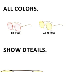 Vue détaillée des lunettes de soleil rondes sans monture C1 rose et C2 jaune pailletées