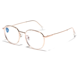 Retro round TR90 metal frame blue light blocking glasses in rose gold with UV400 protection