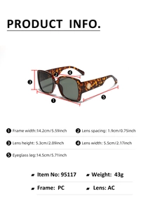Spécifications détaillées de taille pour lunettes de soleil oversize écaille 95117