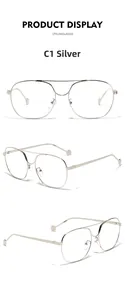 Detailed silver pilot style metal double bridge glasses frame from three viewing angles