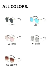 Detailed flat lay of five assorted colors for double-bridge aviator metal sunglasses