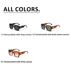 Trois variantes de lunettes de soleil carrées oversize en noir et écaille avec détails or
