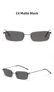 Lunettes de soleil rectangulaires sans monture noir mat avec branches en métal finies