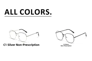 Detail view of large square metal frames in silver and black colors for a stylish look