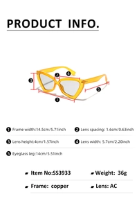 Detailed size guide and technical specifications for these oversized cat eye sunglasses