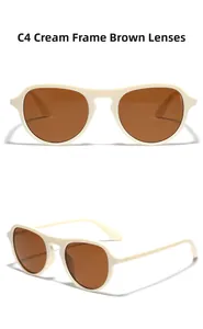 Detail view of beige retro aviator sunglasses with brown lenses and premium finish