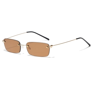 Lunettes de Soleil Carrées Sans Monture Hommes Femmes Rétro Petite Monture Protection UV400 Branche Métal Verres Teintés