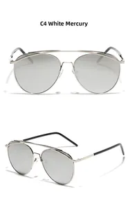 Silver mirror aviator sunglasses with metal double bridge and black temple tips
