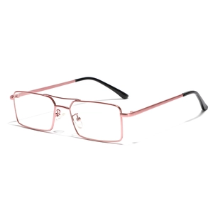 Fashionable rose gold rectangular metal sunglasses with a trendy double bridge design