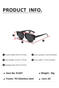 Tableau des tailles détaillé pour lunettes de soleil carrées à monture demi-cerclée