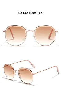 Vue détaillée des lunettes de soleil losange en métal avec verres dégradés marron C2 et cadre
