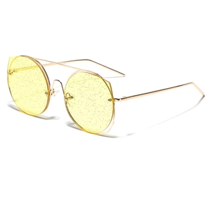 Lunettes de Soleil Oversize pour Femmes avec Monture en Métal Pailleté Rétro Double Pont Lentille Brillante UV400