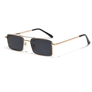 Retro rectangular sunglasses with a gold metal frame and double bridge structure