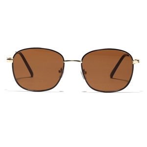 Square metal sunglasses with light gold frames and brown lenses for men and women