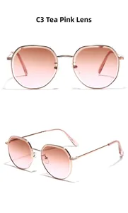 Vue frontale et latérale des lunettes de soleil en métal avec verres dégradés rose thé