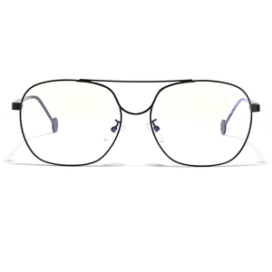 Classic black metal aviator glasses with double bridge frame and clear lenses