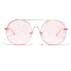 Lunettes de soleil oversize en métal avec verres pailletés rose clair et double pont