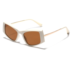 Chic oversized white geometric cat-eye sunglasses with gradient brown lenses and gold arms