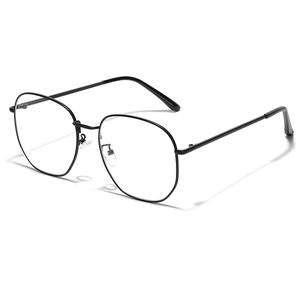 Classic square black metal frame glasses with minimalist polygon retro design for men and women