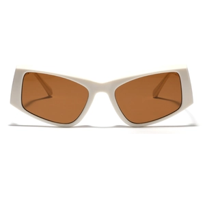 Oversized white cat-eye sunglasses with thick frame and amber lenses for women