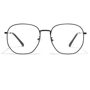 Classic large square black metal frame glasses with clear lenses for a minimalist style