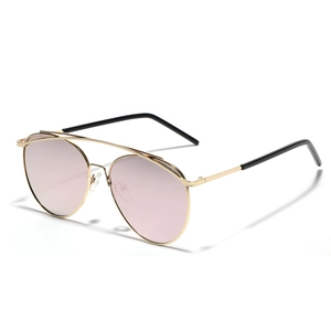 Oversized double bridge round metal sunglasses with pink gradient lenses in gold frame