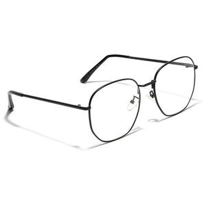 Square oversized metal optical glasses frame in black finish with silicone nose pads