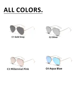 Palette de couleurs de lunettes aviateur montrant des verres or, argent, rose et aqua