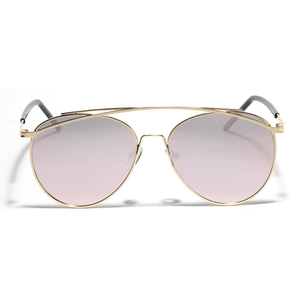 Modern double bridge aviator sunglasses with rose gold metal frame and pink gradient lenses