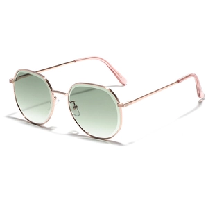 Lunettes de Soleil de Mode en Métal à Petit Cadre Losange Verres Dégradés Polygone Géométrique UV400 pour Femmes Hommes
