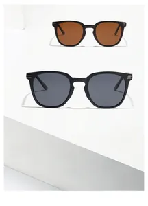 Detailed view of two square TR90 sunglasses in matte black with gradient lenses