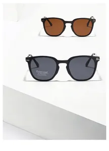 Detailed close-up of polarized TR90 square sunglasses showing UV400 lenses and metallic frame