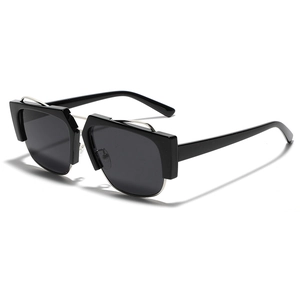 Lunettes de Soleil Carrées Larges Semi-Métal Pour Femmes Hommes Mode Rétro Protection UV PC Monture en Acier Inoxydable