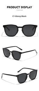 Detailed views of square TR90 polarized sunglasses showing frame details and dimensions