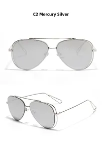 Vue détaillée des lunettes aviateur miroir argent avec monture fine en métal élégant