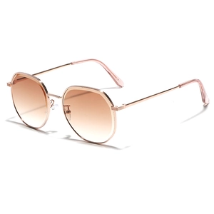 Lunettes de soleil géométriques rétro avec verres dégradés marron et monture or rose