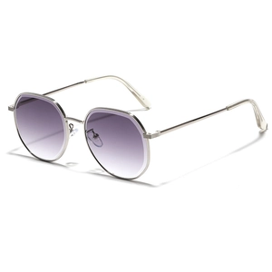 Lunettes de soleil losange en métal argenté avec verres dégradés violets et monture fine