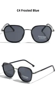 Detail view of C4 Matte Blue polarized TR90 sunglasses with UV400 grey lenses