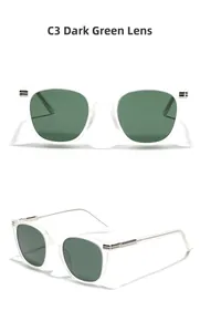 Detailed view of C3 square transparent TR90 frame with dark green polarized lenses