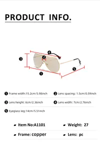 Dimensioni dettagliate degli occhiali da sole aviator senza montatura oversize