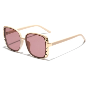 Chic square oversized sunglasses with cream frame and pink lenses for stylish women