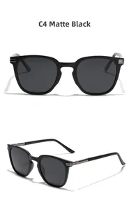 Detail view of matte black TR90 square sunglasses with silver temple hinge accents