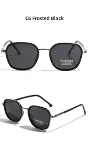 Detailed view of matte black C6 polarized sunglasses with UV400 protection and TR90 frame