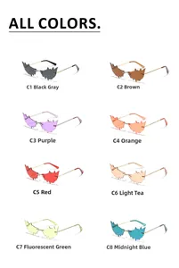Catalogue détaillé de lunettes de soleil sans monture en huit couleurs tendance