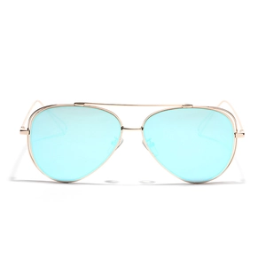Lunettes aviateur unisexes avec monture en métal or rose et verres bleu clair miroir