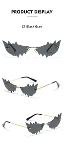 Vues détaillées de lunettes chauve-souris sans monture avec verres noirs et branches or