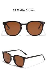 Detail view of C7 matte tea polarized sunglasses with metallic temple hinges